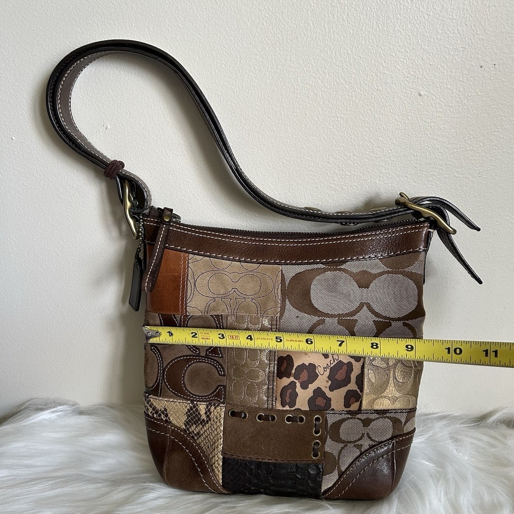 Coach Vintage Patchwork Animal Print Brown Canvas Leather Hobo Bag Excellent - Picture 6 of 8
